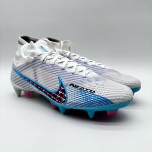 Nike Zoom Mercurial Superfly 9 Elite Sg Pro Ac White-Blue Sz 9 [FD0246-146]